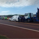 Ambulância que transportava paciente se envolve em acidente com carro e caminhão em rodovia de Barra Bonita