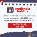 Audiência pública discutirá LDO 2023 e mais dois projetos de lei