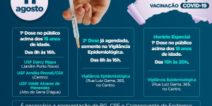 Covid-19: vacinação para público acima de 18 anos sem comorbidade começa na quarta e terá horário ampliado.