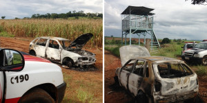 Veículo incendiado e abandonado em um canavial é localizado pela Polícia de Porto Ferreira