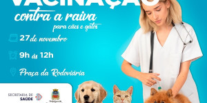 Vacinação contra raiva em cães e gatos acontece na manhã deste sábado na praça da Rodoviária