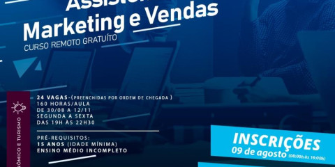 Parceria Prefeitura/Senac abre inscrição para curso de assistente marketing e vendas.