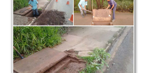 Departamento de Obras faz desobstrução de bueiros da avenida Rudolf Streit, em Porto Ferreira.