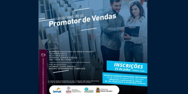 Ainda tem vaga para o Curso Gratuito de Promotor de Vendas